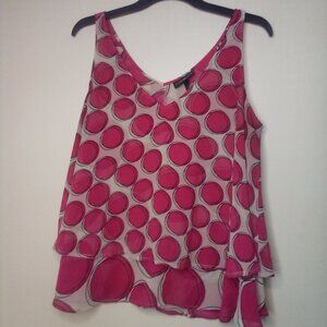 Lane Bryant Blouse Women 18 Sleeveless Flowing Light Weight Circle Pattern Pink